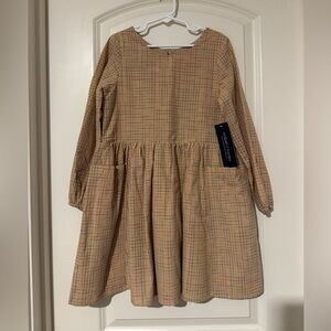 Classic Tan Checkered Kids Dress